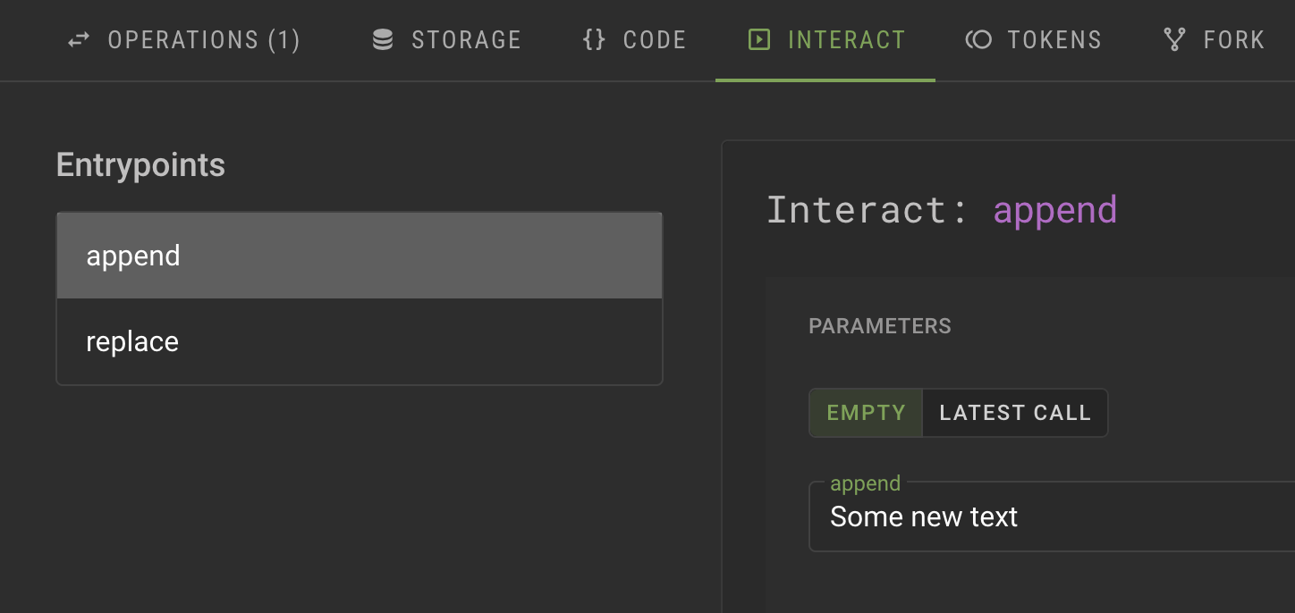 Putting in a value for an entrypoint parameter